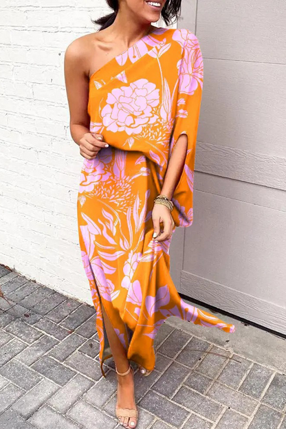 Vestidos casuales con falda y cintura de un solo hombro con estampado (5 colores)