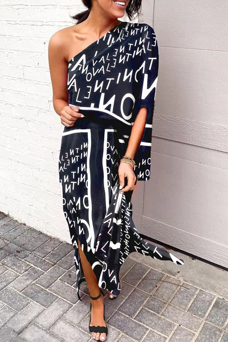 Vestidos casuales con falda y cintura de un solo hombro con estampado de patchwork (5 colores)