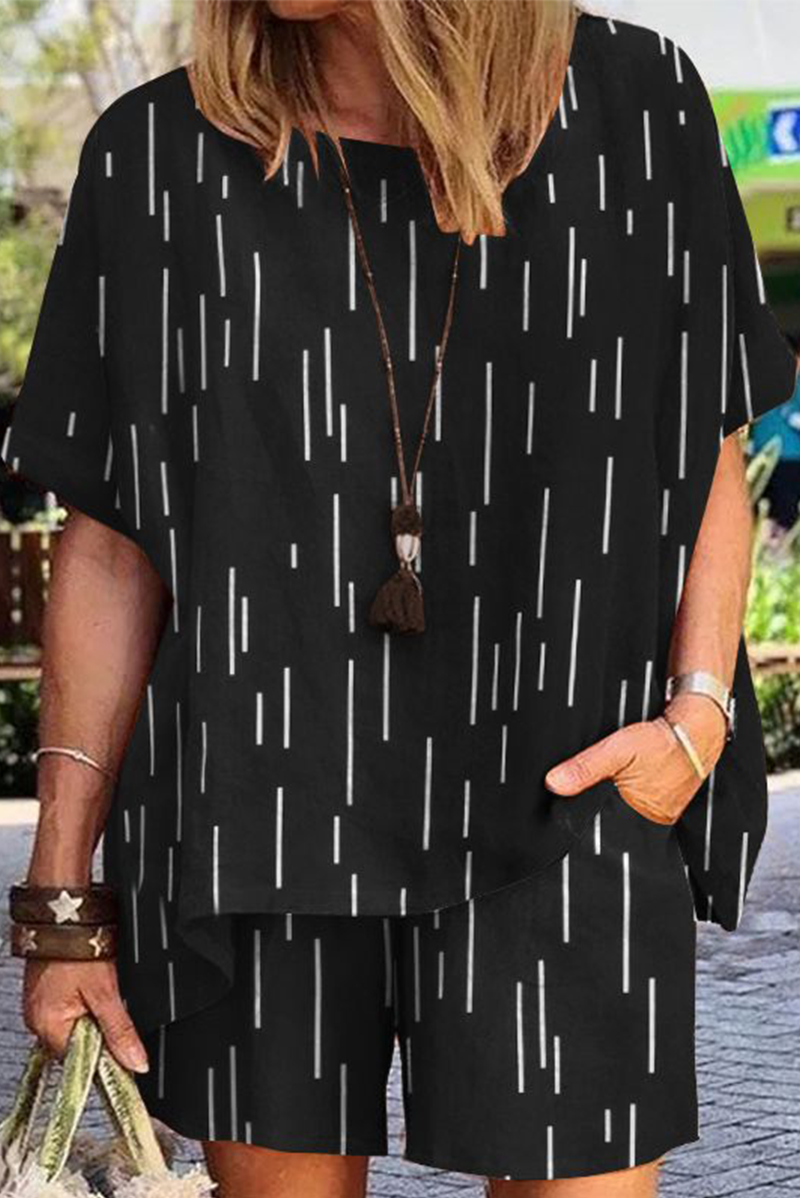 Conjunto de dos piezas con cuello redondo, manga corta y estampado informal (6 colores)