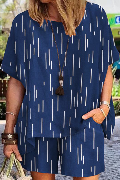 Conjunto de dos piezas con cuello redondo, manga corta y estampado informal (6 colores)