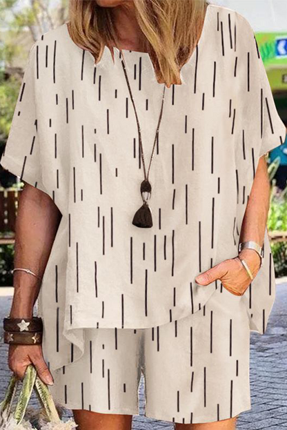 Conjunto de dos piezas con cuello redondo, manga corta y estampado informal (6 colores)