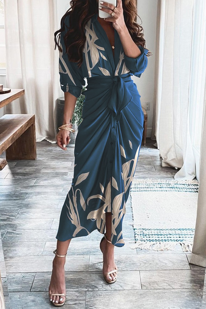 Vestido informal con cuello en V, estampado de patchwork e irregular (3 colores)