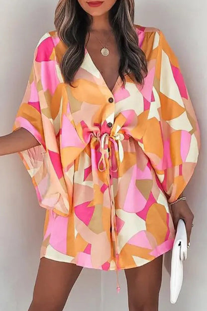 Vestidos casuales de moda con cuello en V y estampado de patchwork (12 colores)