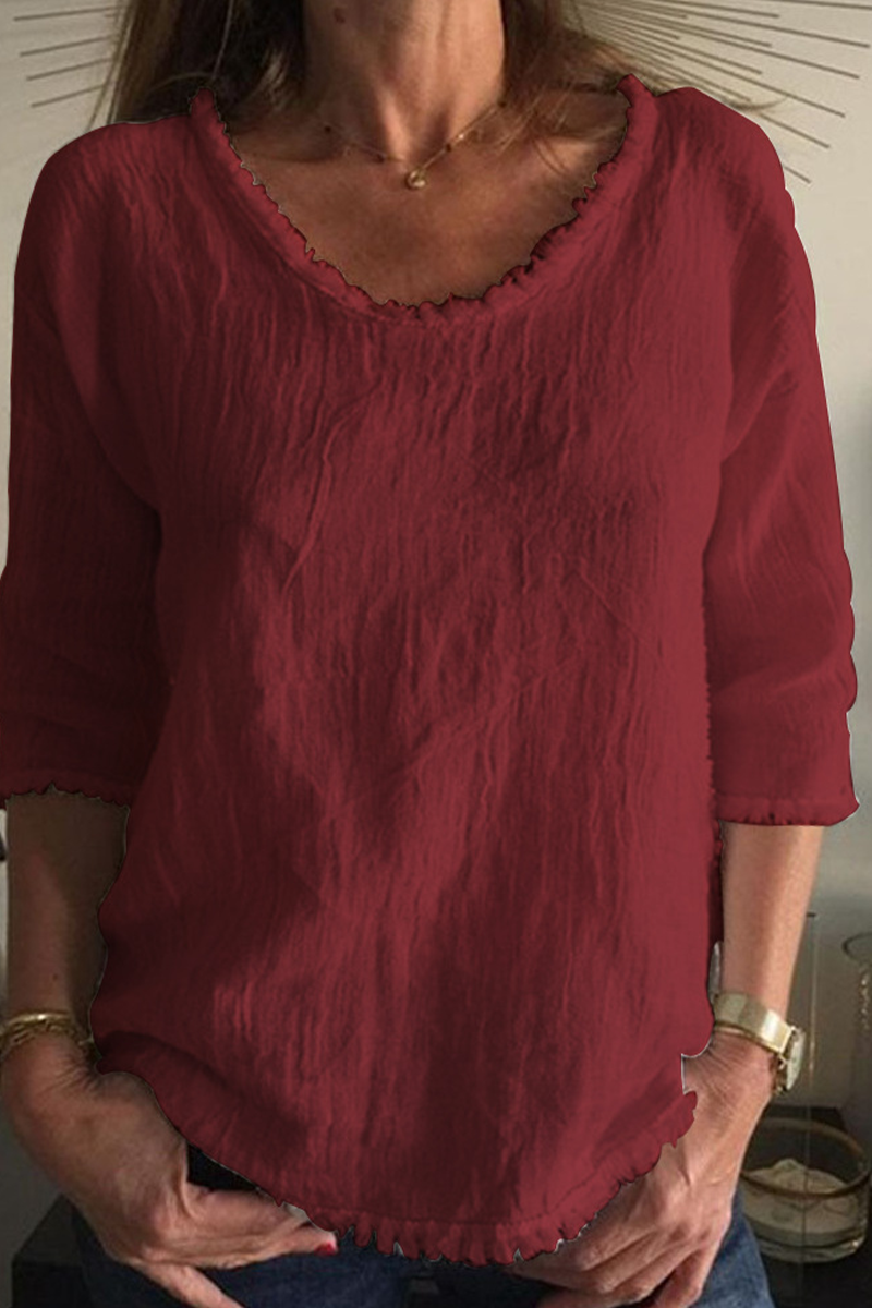 Tops casuales de cuello en U con parches sólidos (4 colores)