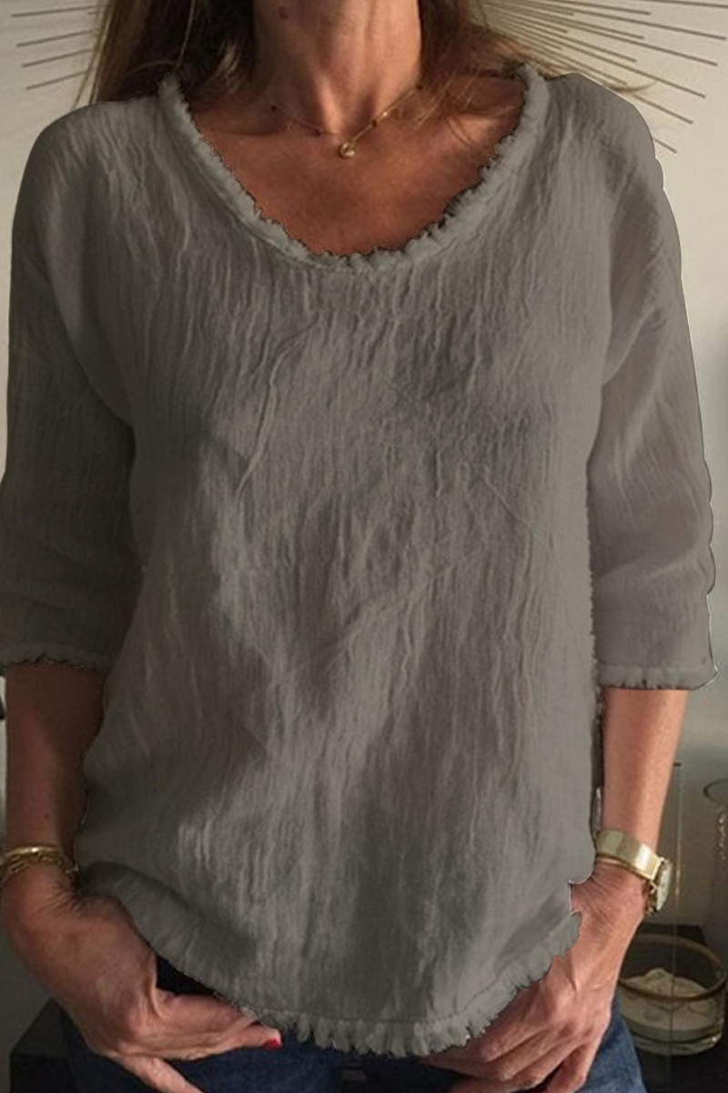 Tops casuales de cuello en U con parches sólidos (4 colores)