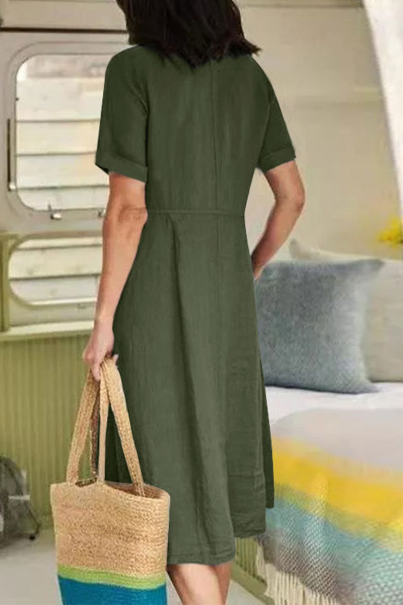 Vestidos casuales rectos con escote en V y hebilla sólida (5 colores)