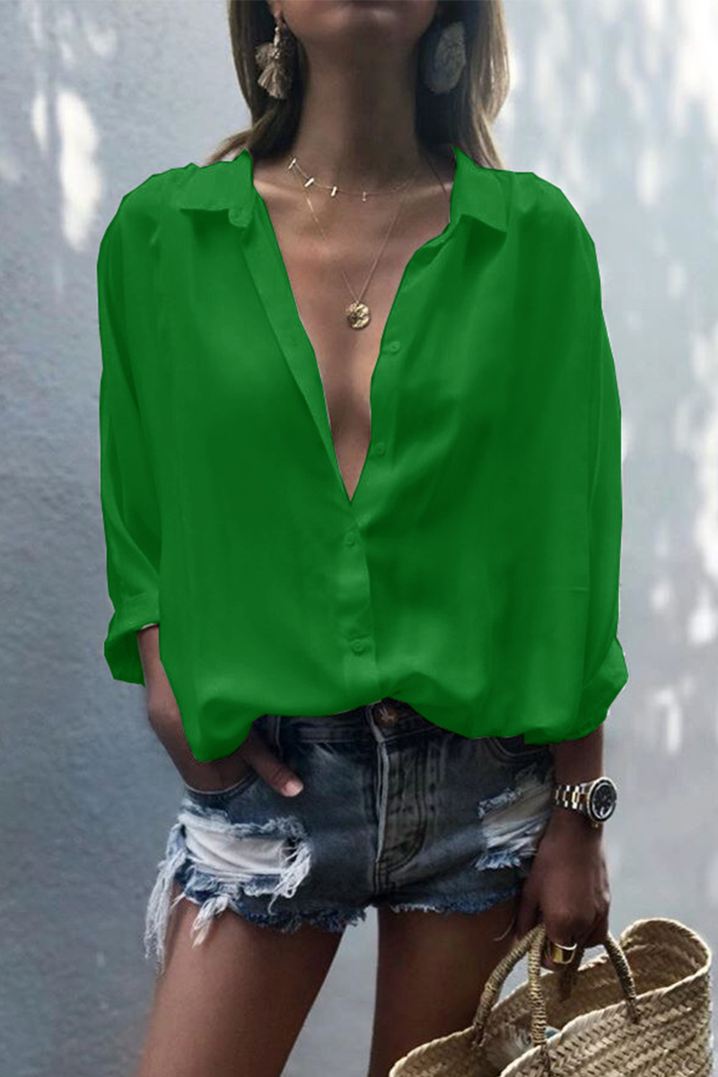 Tops casuales de cuello vuelto con parches sólidos (8 colores)