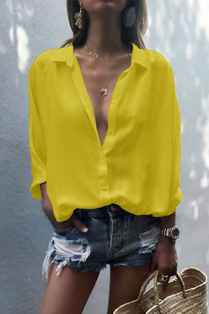 Tops casuales de cuello vuelto con parches sólidos (8 colores)