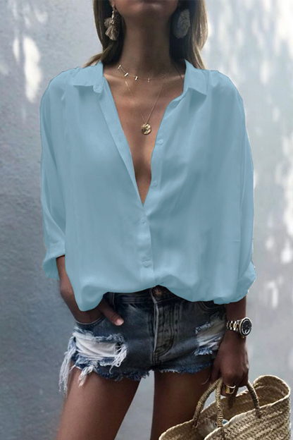 Tops casuales de cuello vuelto con parches sólidos (8 colores)