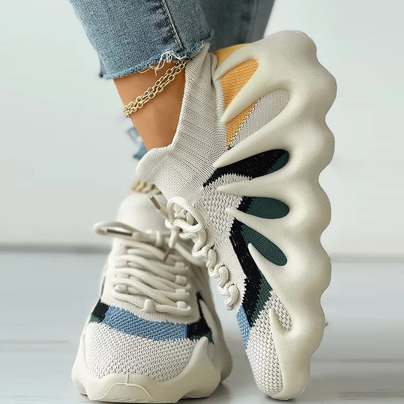 Fashion Casual Sportswear Bandage Patchwork Round Sport Running Shoes