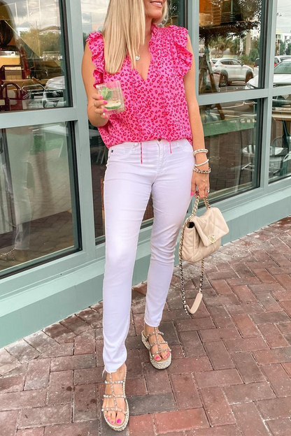 Camisetas casuales con cuello en V y volante de leopardo (3 colores)