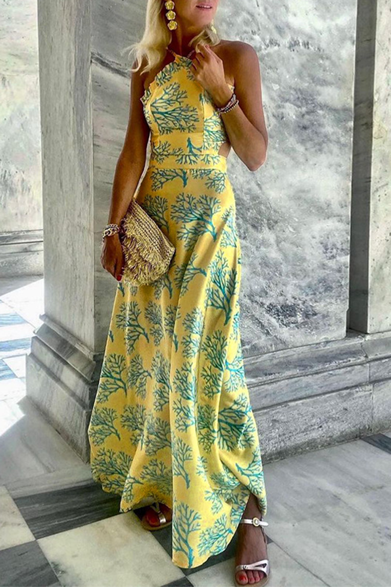 Vestidos casuales con falda de cintura halter y estampado de patchwork (3 colores)