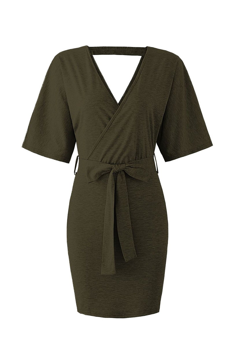 Vestidos de moda con falda lápiz y escote en V ahuecado (4 colores)