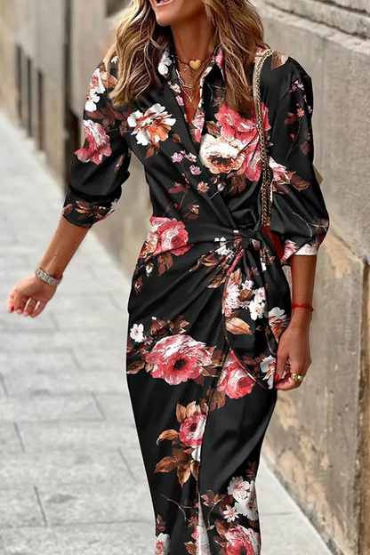 Vestidos casuales con falda y cuello vuelto, estampados de patchwork (7 colores)