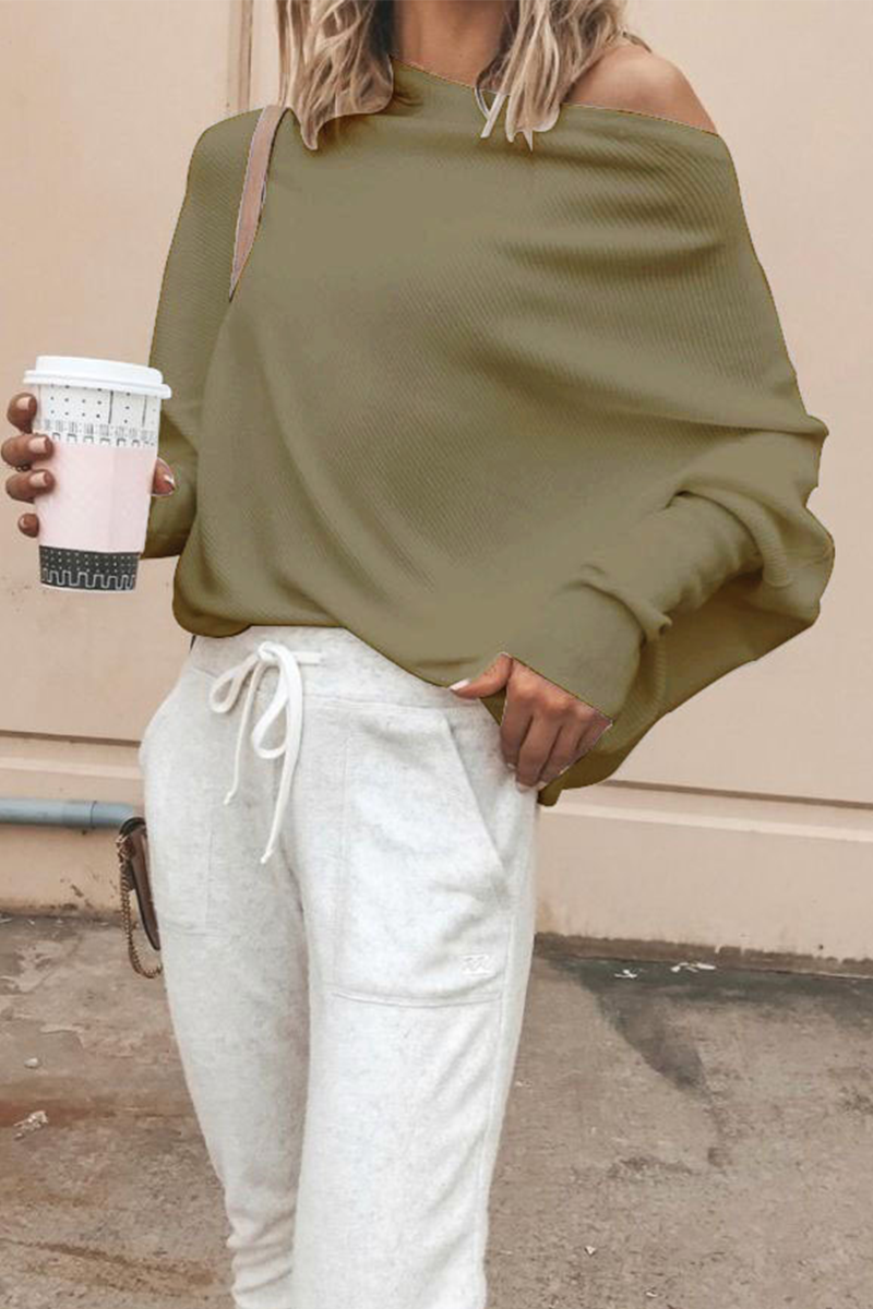 Tops casuales de un solo hombro con parches sólidos (5 colores)