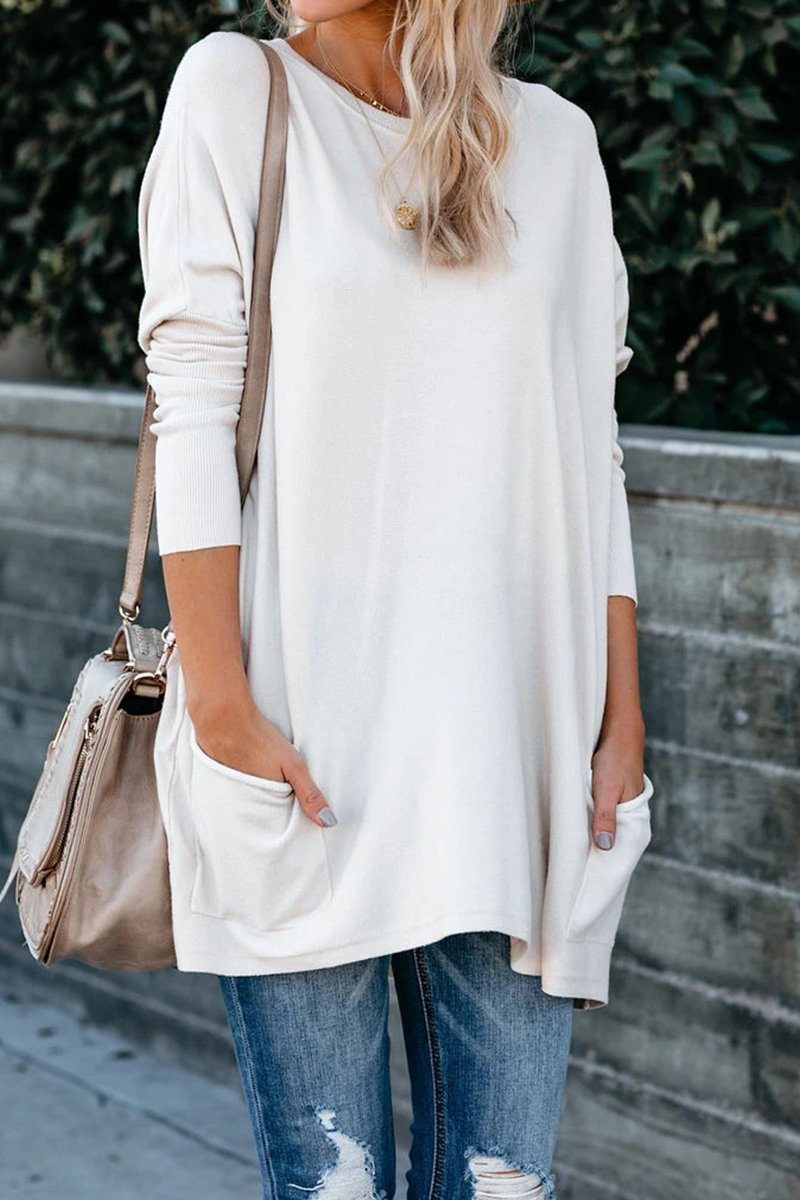 Tops casuales de cuello redondo con parches sólidos (9 colores)