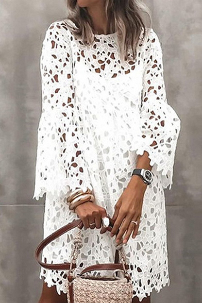 Vestido de encaje liso con cuello redondo y encaje de moda