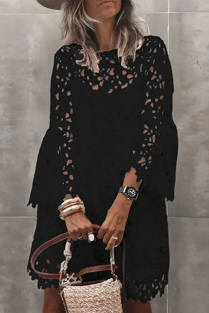 Vestido de encaje liso con cuello redondo y encaje de moda