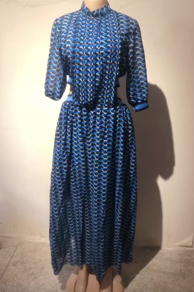 Vestidos casuales con estampado de volantes y cuello alto, falda pastel