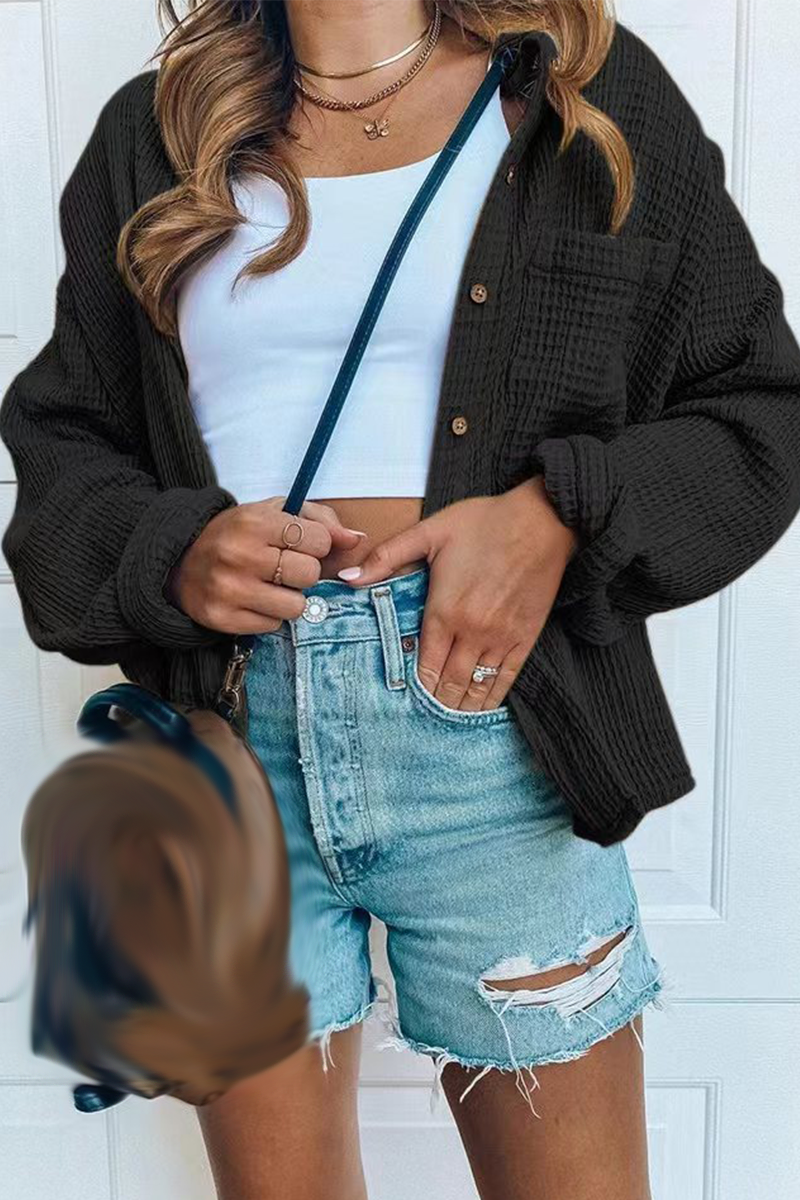 Blusas casuales de cuello vuelto con parches lisos (3 colores)