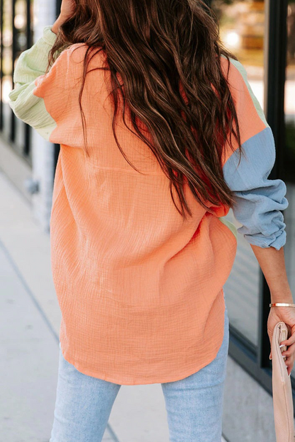 Tops casuales de cuello vuelto con parches sólidos (4 colores)