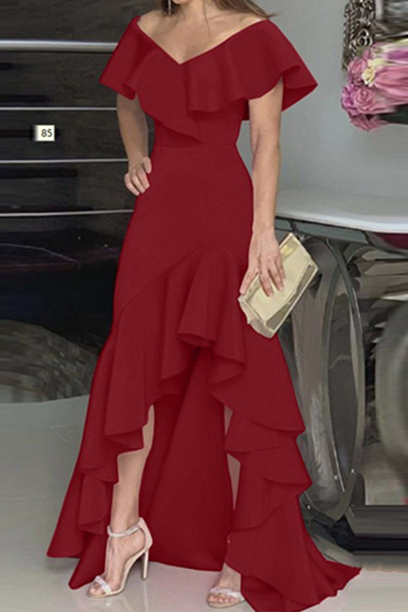 Vestidos de moda con volantes, cuello en V y falda pastel (5 colores)