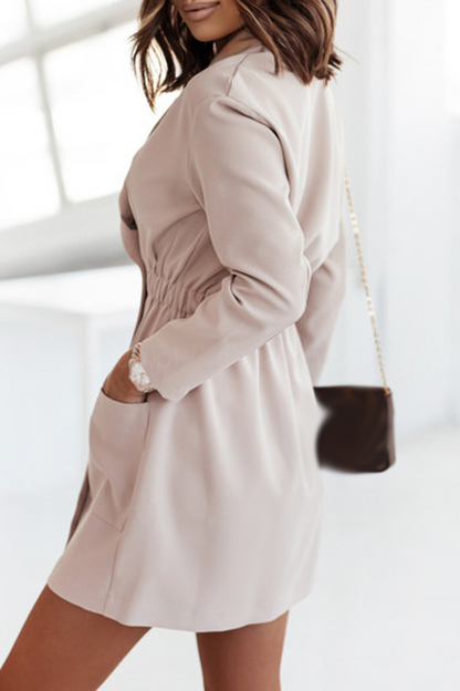 Vestido camisero informal de cuello vuelto con parches lisos (4 colores)