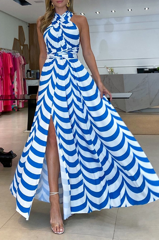 Vestidos casuales con falda de cintura halter y estampado de patchwork (3 colores)