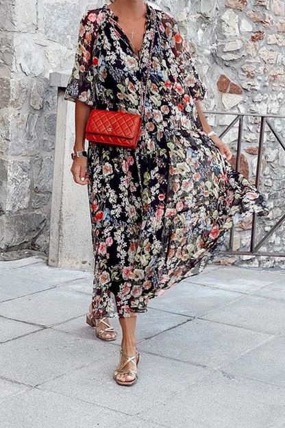 Vestidos casuales con estampado de patchwork, cuello en V y falda pastel