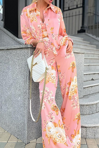 Conjunto de dos piezas de manga larga con cuello vuelto y estampado de patchwork a la moda