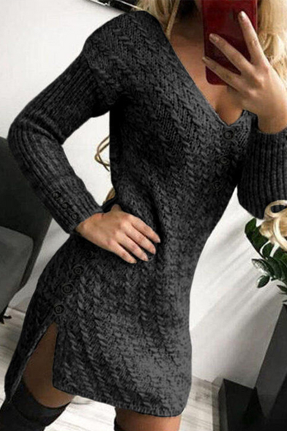 Vestidos casuales con falda lápiz y cuello en V y hebilla de patchwork (3 colores)