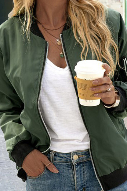 Prendas de abrigo con cuello y cremallera de patchwork liso de moda (3 colores)