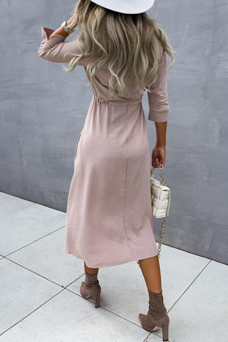 Vestido camisero informal de cuello vuelto con parches lisos (3 colores)