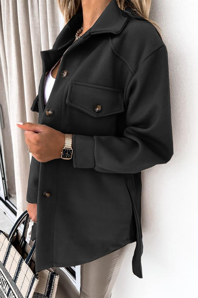 Prendas de abrigo informales con cuello vuelto y parches lisos (9 colores)