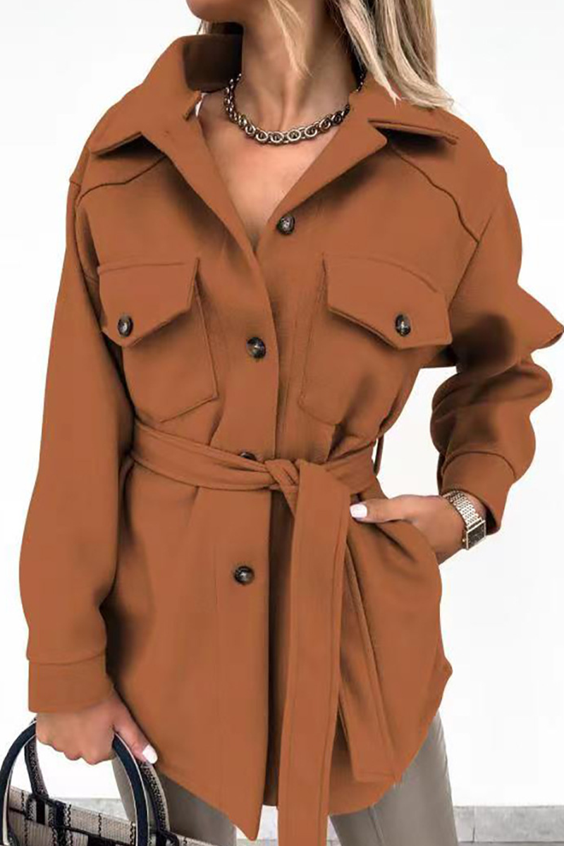 Prendas de abrigo informales con cuello vuelto y parches lisos (9 colores)