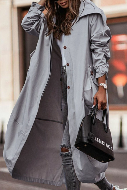 Prendas de abrigo informales con cuello vuelto y parches sólidos