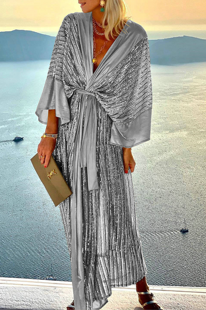 Vestidos casuales con falda y escote en V y lentejuelas de patchwork (3 colores)