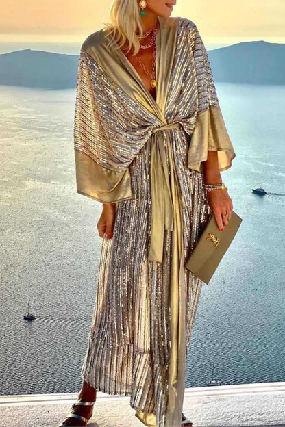 Vestidos casuales con falda y escote en V y lentejuelas de patchwork (3 colores)