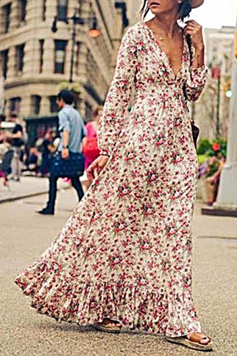 Vestidos de sirena trompeta con cuello en V y patchwork con estampado de moda