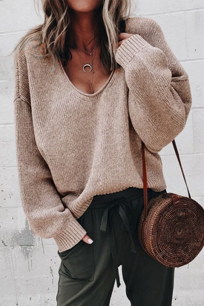 Suéteres casuales de cuello en U con parches sólidos (7 colores)