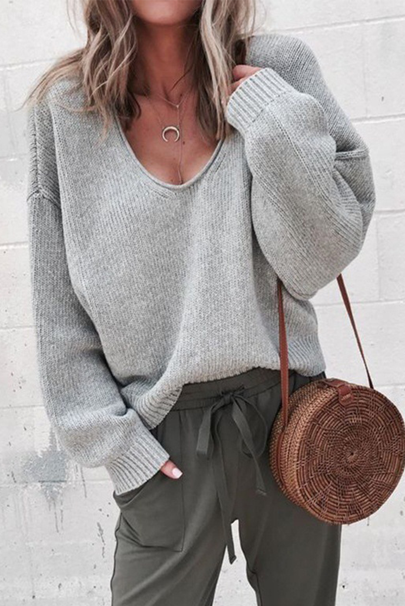 Suéteres casuales de cuello en U con parches sólidos (7 colores)