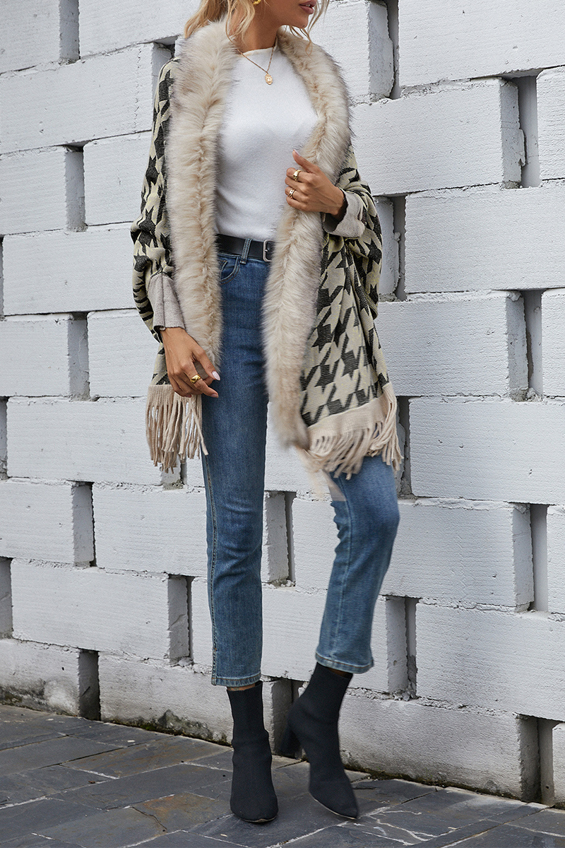 Chaqueta informal de cuadros con borlas y cuello tipo cárdigan (4 colores)