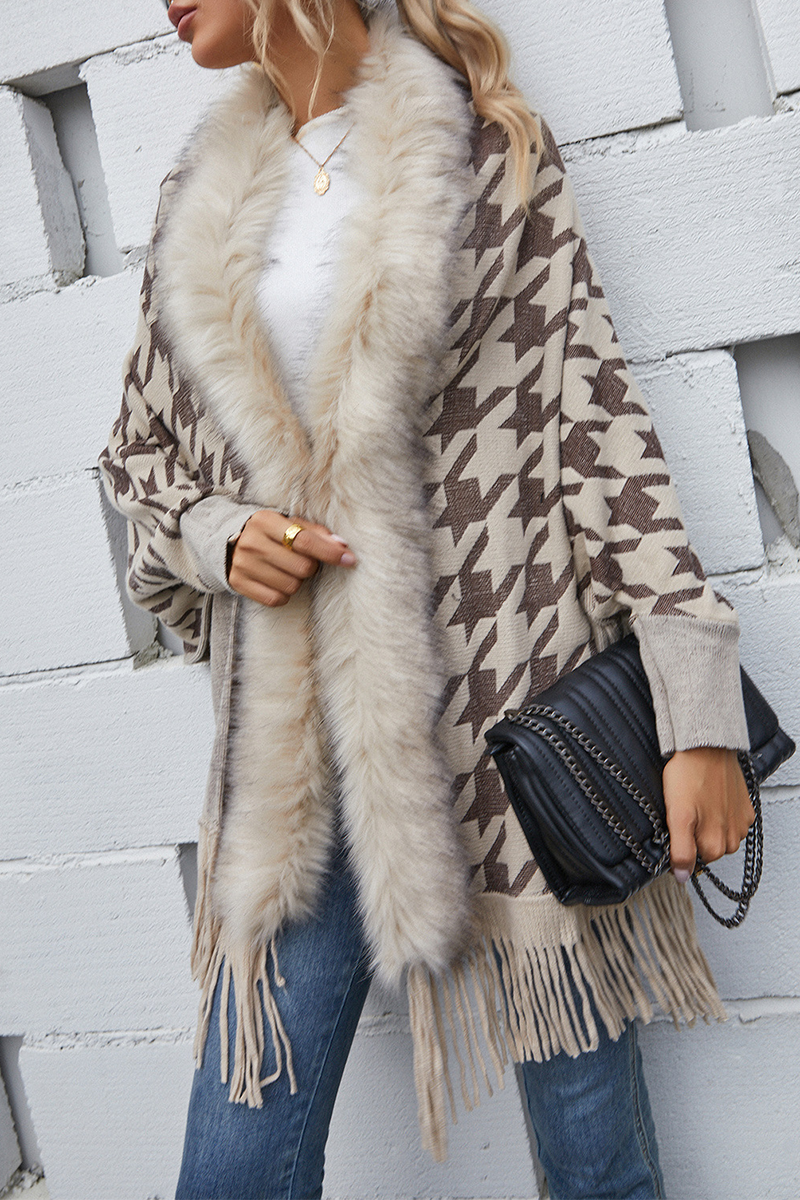 Chaqueta informal de cuadros con borlas y cuello tipo cárdigan (4 colores)