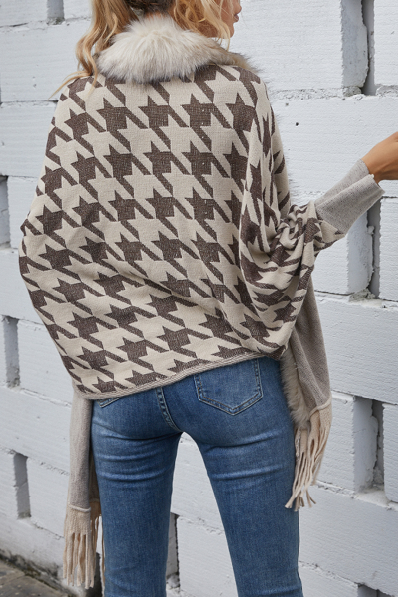 Chaqueta informal de cuadros con borlas y cuello tipo cárdigan (4 colores)