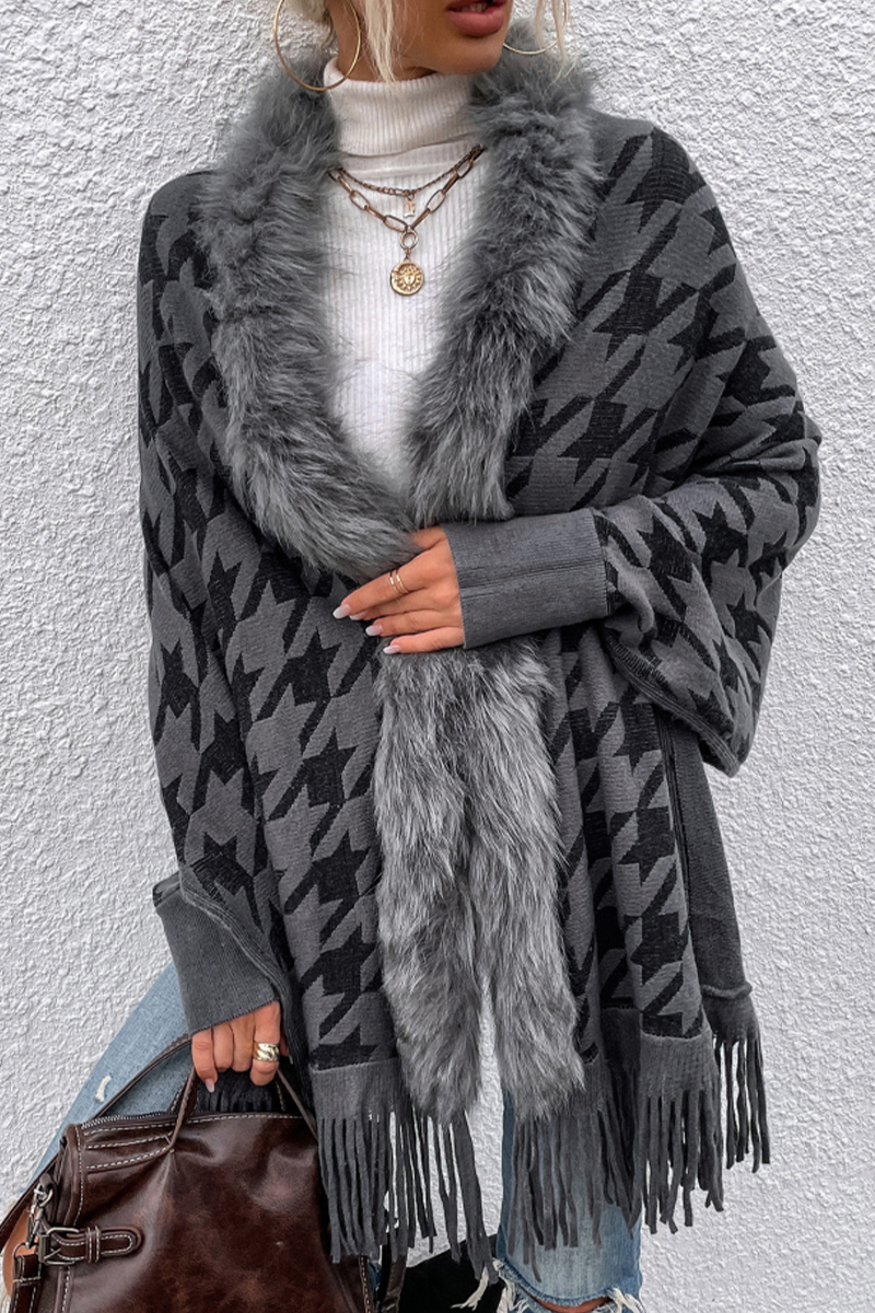 Chaqueta informal de cuadros con borlas y cuello tipo cárdigan (4 colores)