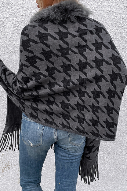 Chaqueta informal de cuadros con borlas y cuello tipo cárdigan (4 colores)