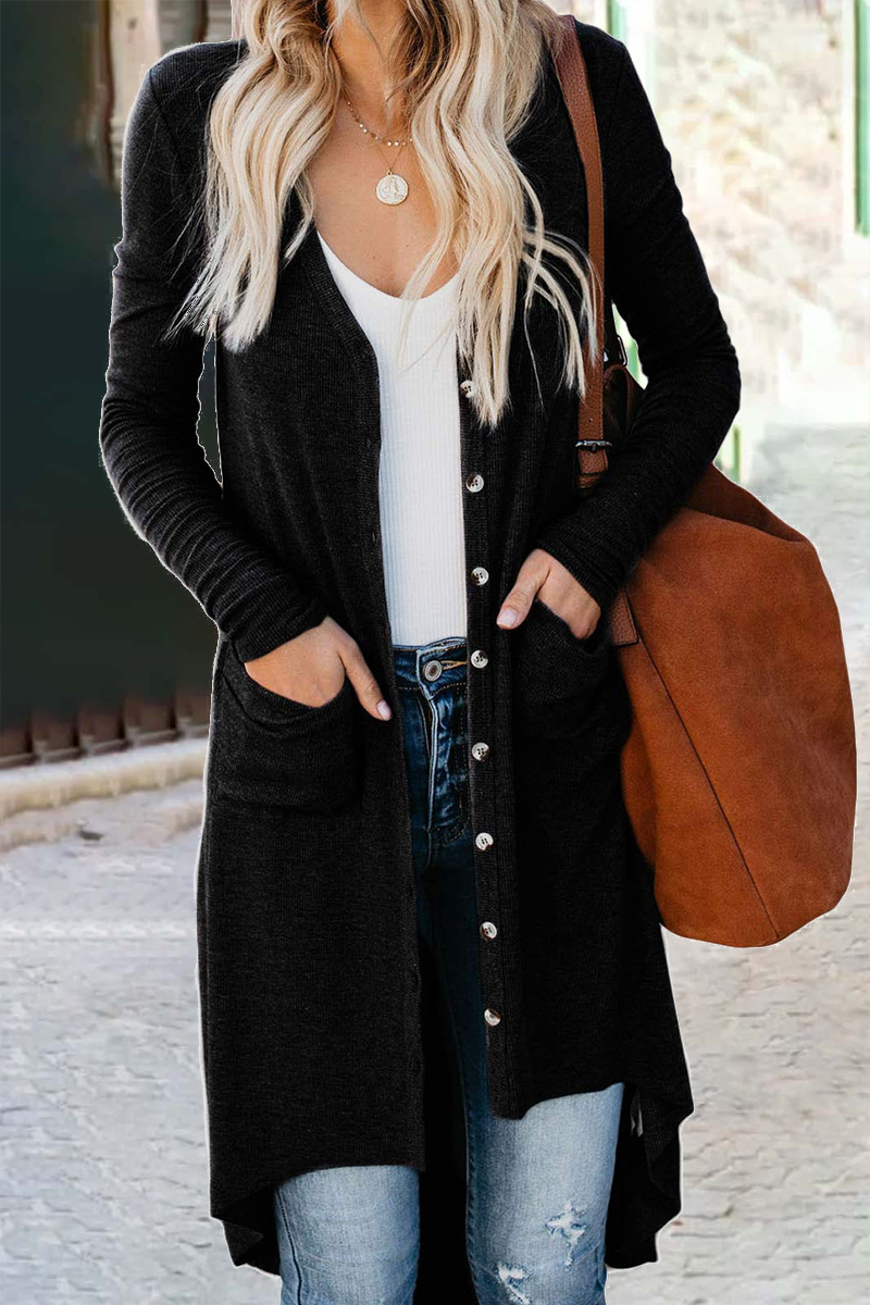 Prenda exterior informal de cuello tipo cárdigan con parches lisos (8 colores)