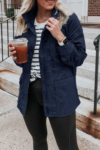 Prendas de abrigo informales con cuello vuelto y parches lisos (5 colores)