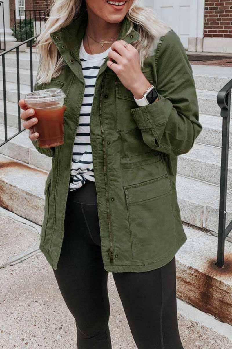 Prendas de abrigo informales con cuello vuelto y parches lisos (5 colores)