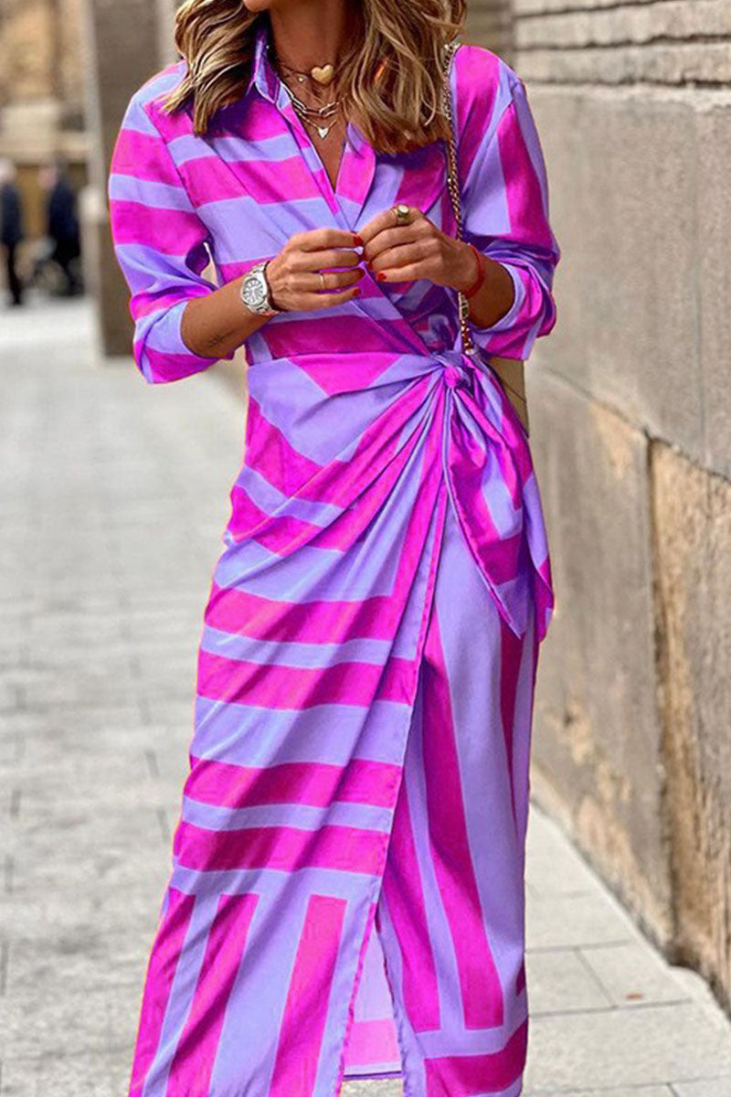 Vestidos rectos informales con cuello vuelto, estampados de patchwork y vendaje (6 colores)